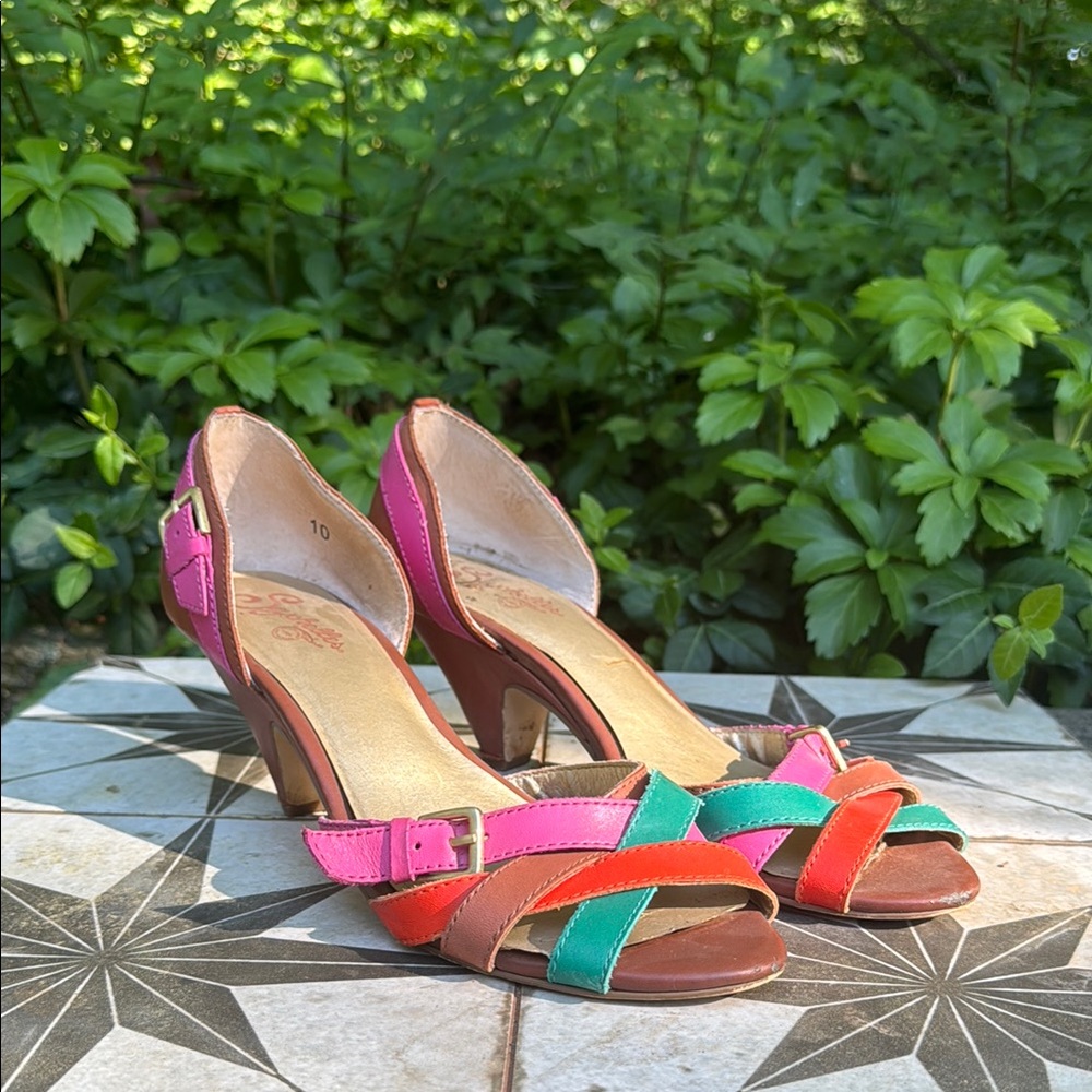 Seychelles Pink and Green Heels with Elegant Straps